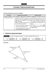 Trigonométrie dans le triangle rectangle – 3ème – Géométrie – Cours – Exercices – Collège – Mathématiques  - PDF à imprimer