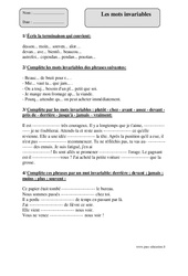 Mots invariables - Cm1 - Exercices corrigés - Orthographe - Cycle 3