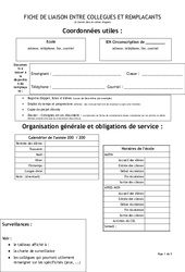 Fiche de liaison avec le remplaçant - Directeurs / Direction d'école - PDF à imprimer