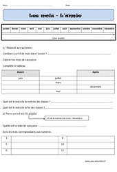 Mois - Année - Cp – Exercices -  Temps – Cycle 2 - PDF à imprimer