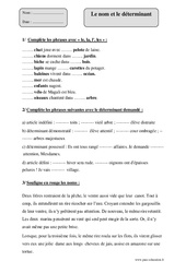 Nom - Déterminant – Cm2 – Exercices corrigés – Grammaire – Cycle 3 - PDF à imprimer