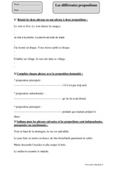 Différentes propositions – Cm2 – Exercices corrigés – Grammaire – Cycle 3