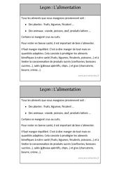 Alimentation - Cp – Trace écrite -– Découverte du monde – Leçon - Cycle 2 - PDF gratuit à imprimer