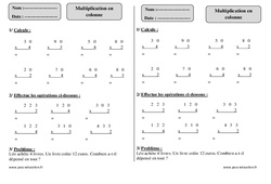 Multiplication en colonne – Ce1 – Exercices corrigés – Mathématiques – Cycle 2 