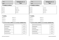 Multiplication en ligne – Ce1 – Exercices corrigés – Calcul - Mathématiques – Cycle 2  - PDF à imprimer