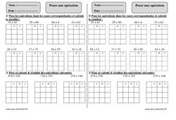Poser une opération – Ce1 – Exercices corrigés – Calcul - Mathématiques – Cycle 2 - PDF à imprimer