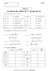 Présent des verbes du 1er groupe (en er) – Ce1 – Conjugaison – Français – Cycle 2 - PDF à imprimer