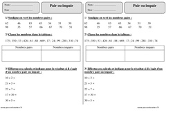 Pair ou impair – Ce1 – Exercices corrigés – Numération – Mathématiques – Cycle 2 - PDF à imprimer