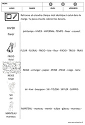 Hiver - Lire les mots – Lecture - Maternelle – Petite section – Moyenne section – Cycle 1 - PDF à imprimer