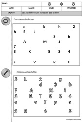 Différencier lettres et chiffres – Lecture – Maternelle – Petite section – Moyenne section – Cycle 1 - PDF à imprimer