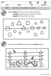Sur - Dessus - Sous - Espace – Maternelle – Moyenne section - Grande section - Cycle 1 - Cycle 2 - PDF à imprimer