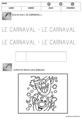 Ecriture - Carnaval – Maternelle – Petite section – Moyenne section – PS – MS - PDF à imprimer