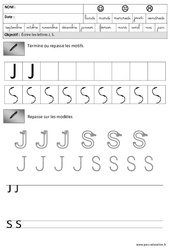Lettres J,S, – Crochets - Maternelle – Grande section – GS  - PDF à imprimer