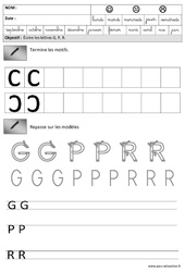 Lettres G,P, R - Demie-courbe - Maternelle – Grande section – GS - PDF à imprimer