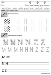 Lettres M,M, Z - Obliques - Maternelle - Grande Section - GS - PDF à imprimer