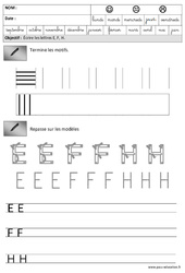 Lettres E, F, H - Vertical - Horizontal – Maternelle – Grande Section – GS - PDF à imprimer