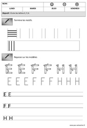 Lettres E, F, H - Vertical - Horizontal – Maternelle – Moyenne Section – MS - PDF à imprimer