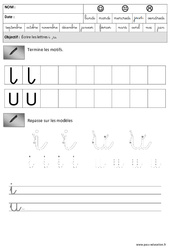 Lettres i-u-t- Crochet - Maternelle – Grande section – GS - Lettres cursives - Cycle 2 - PDF à imprimer