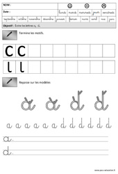 Lettres rondes - A-D-C-X–E-O-Q-G Maternelle – Grande section – GS – Lettres cursives – Cycle 2 - PDF à imprimer
