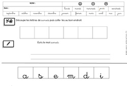 Samedi - Jours de la semaine - Ecriture cursive - Maternelle – Grande section – GS - Cycle 2 - PDF à imprimer