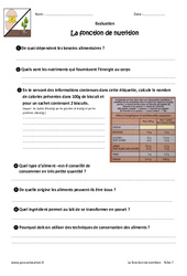 La fonction de nutrition - 6ème - Evaluation - Bilan - PDF à imprimer