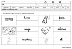 Hiver - Ecrire des mots en cursive -  Maternelle – Grande section – GS – Cycle 2 - PDF à imprimer