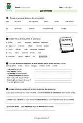 Synonymes - Cm1 - Exercices  - PDF à imprimer
