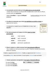 Synonymes - Cm1 - Leçon - PDF gratuit à imprimer