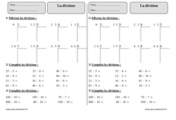 Division – Ce2 – Exercices corrigés - PDF à imprimer