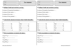 Masses – Ce2 – Exercices corrigés sur les mesures - PDF à imprimer
