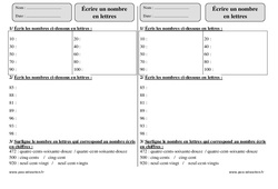 Écrire un nombre en lettres – Ce2 – Exercices corrigés - PDF à imprimer