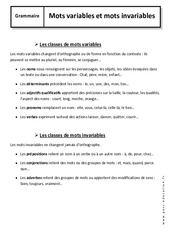 Mots variables - Mots invariables - 6ème - Cours - Exercices corrigés - Classes grammaticales - Grammaire - Collège - PDF à imprimer