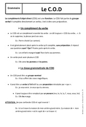 C.O.D – 6ème – Cours – Exercices corrigés – Fonctions grammaticales – Grammaire – Collège - PDF à imprimer