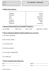 Contraires - Antonymes – Cm1 – Exercices corrigés – Vocabulaire – Cycle 3