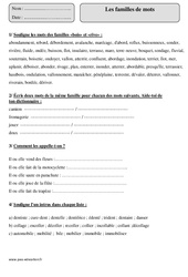 Familles de mots – Cm1 – Exercices corrigés – Vocabulaire – Cycle 3 - PDF à imprimer