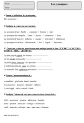 Synonymes – Cm1 – Exercices corrigés – Vocabulaire – Cycle 3
