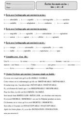 Mots en in im ir il  – Cm1 - Exercices corrigés – Orthographe – Cycle 3 - PDF à imprimer