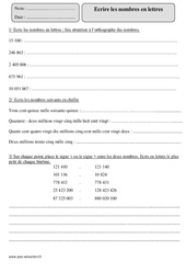 Ecrire les nombres en lettre - Cm2 - Exercices corrigés - Numération - Mathématiques - Cycle 3 - PDF à imprimer