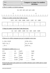 Comparer et ranger  les nombres décimaux - Cm2 - Exercices corrigés - Numération - Mathématiques - Cycle 3 - PDF à imprimer