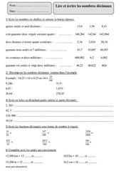 Lire et écrire les nombres décimaux - Cm2 - Exercices corrigés - Numération - Mathématiques - Cycle 3 - PDF à imprimer