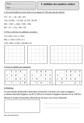 Addition des nombres entiers – Cm2– Exercices corrigés – Calcul – Mathématiques – Cycle 3 - PDF à imprimer