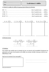 Division à 1 chiffre - Cm2 – Exercices corrigés – Calcul – Mathématiques – Cycle 3