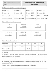 Soustraction des nombres décimaux - Cm2 – Exercices corrigés – Calcul – Mathématiques – Cycle 3