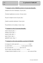 Présent de l’indicatif – Cm2 – Exercices corrigés – Conjugaison – Français – Cycle 3 - PDF à imprimer