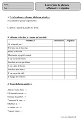 Formes de phrases - Affirmative / Négative -  Cm2 – Exercices corrigés – Grammaire – Français – Cycle 3 - PDF à imprimer
