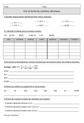 Lire et écrire les nombres décimaux – Cm1 – Exercices corrigés – Numération – Mathématiques – Cycle 3 - PDF à imprimer