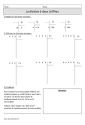 Division à 2 chiffres – Cm1 – Exercices corrigés – Calcul – Mathématiques – Cycle 3