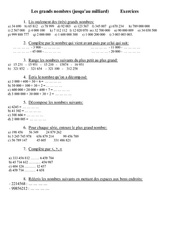 Milliard - Grands nombres – Cm1 – Exercices – Numération – Mathématiques – Cycle 3 - PDF à imprimer