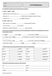 Homonymes – Cm2 – Exercices corrigés – Vocabulaire – Cycle 3 - PDF à imprimer