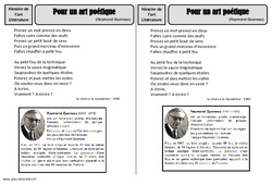 Art poétique - Raymond Queneau - Arts du langage – Cm2 – Histoire des arts – XXème siècle – Cycle 3